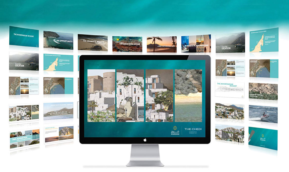 A computer screen with pictures of a beach in the background.