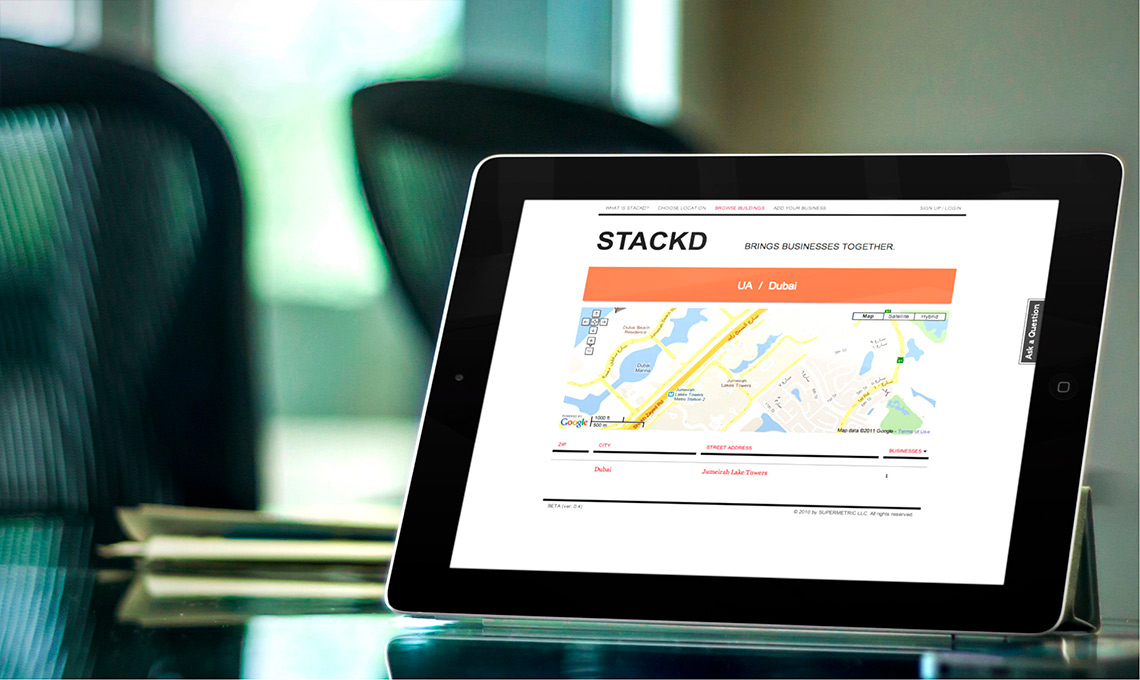 A Stackd tablet displaying a map of a city.