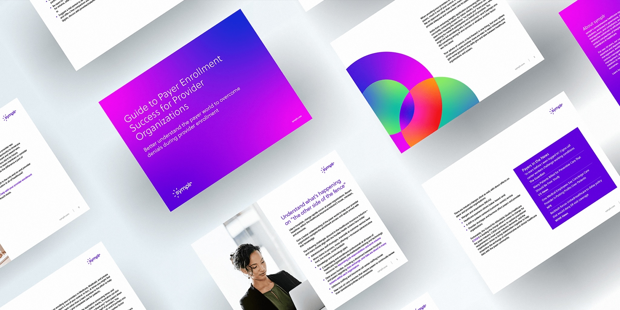 examples of the design system developed for Symplr applied to a series of pieces