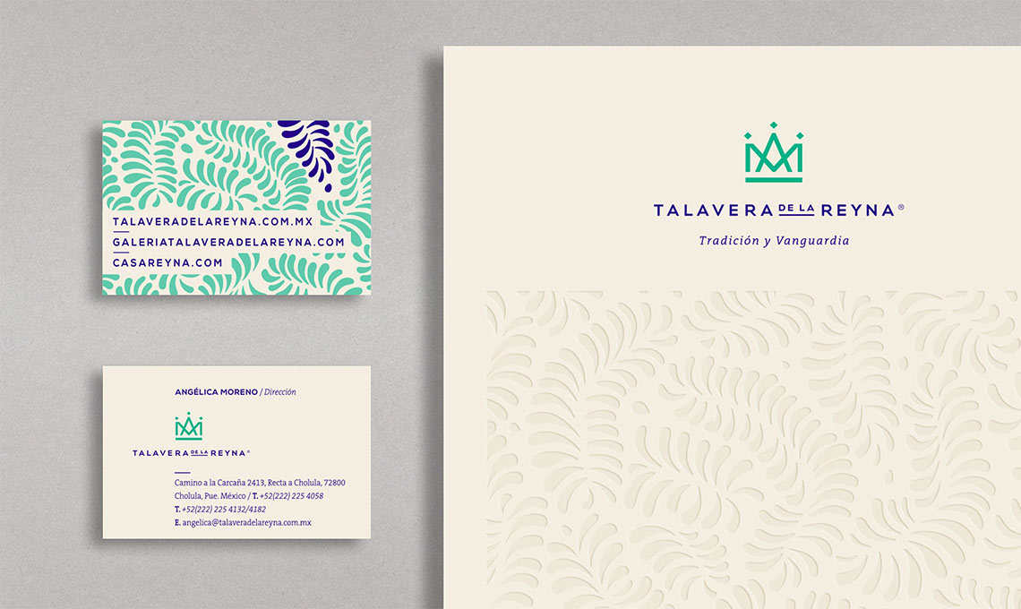 A green and white business card.