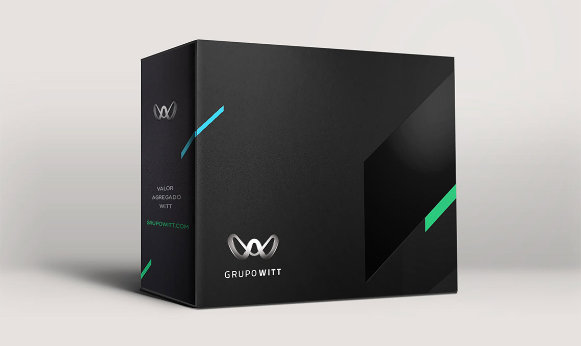 A black box with a bold green and black design.