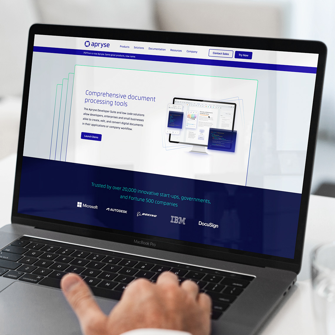 A laptop showing the website developed for Apryse