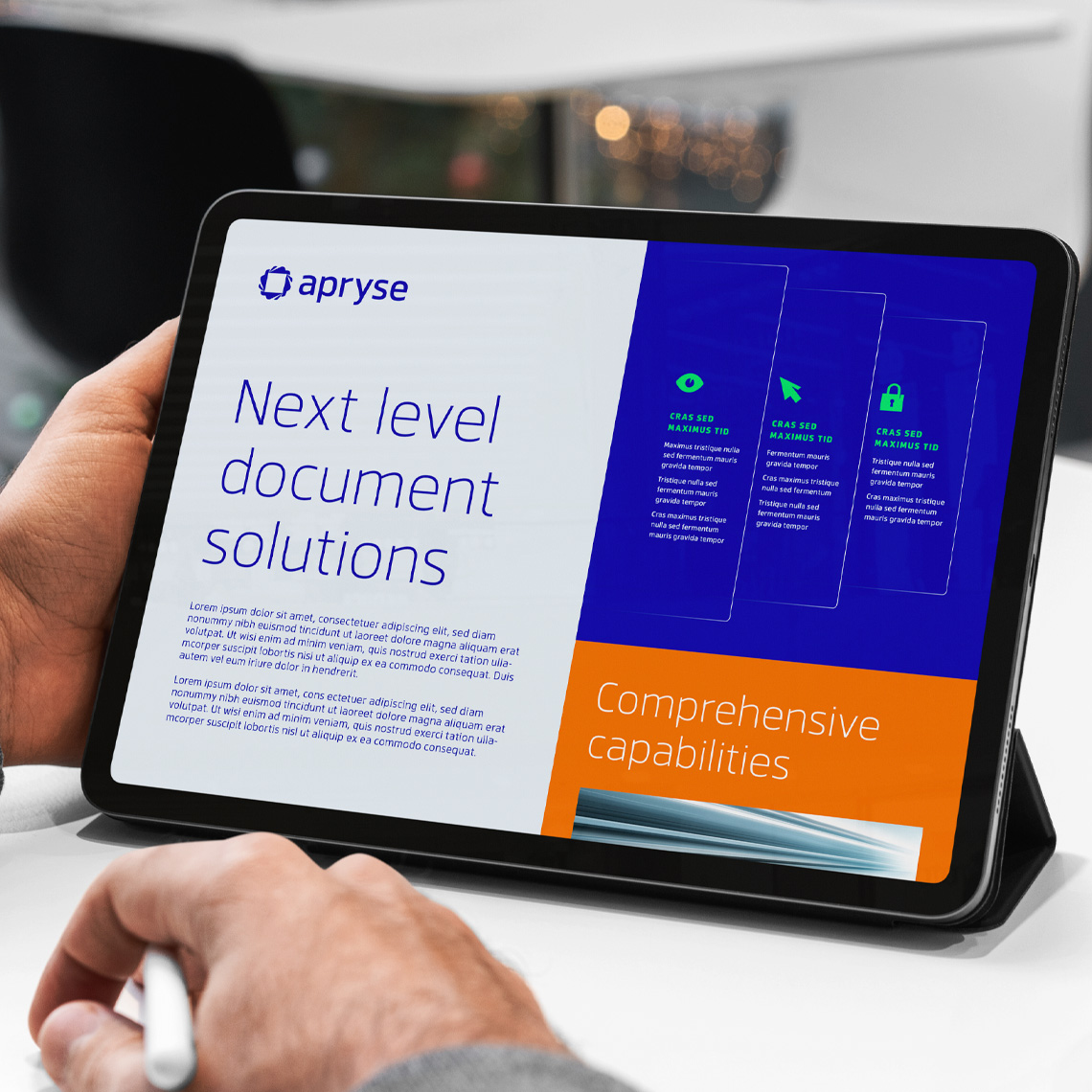 a tablet showing an example of the design system developed for Apryse