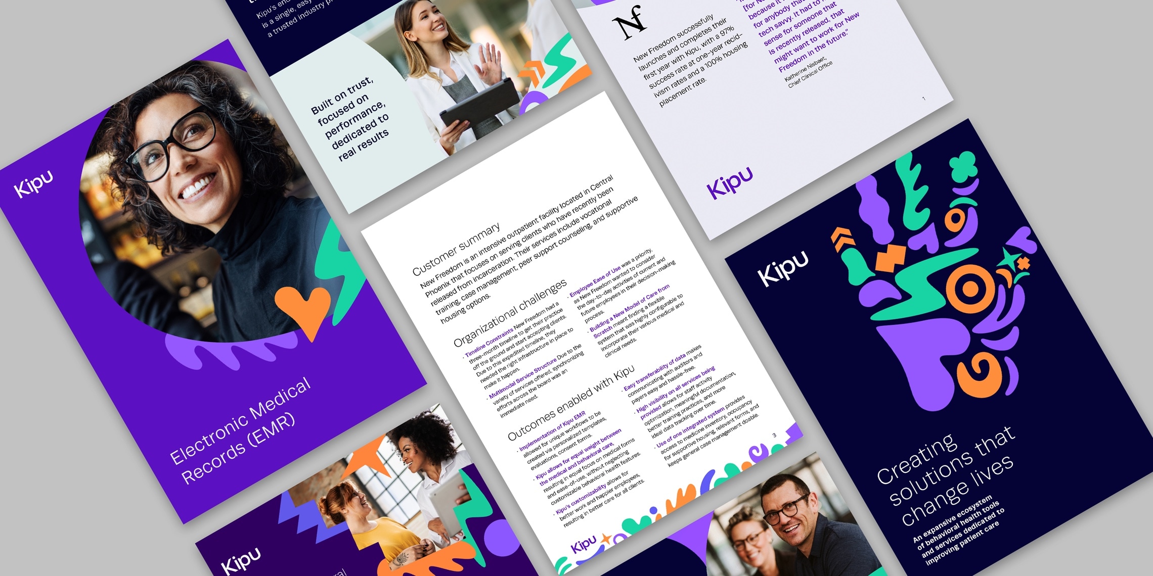 examples of the design system developed for Kipu applied to a series of pieces