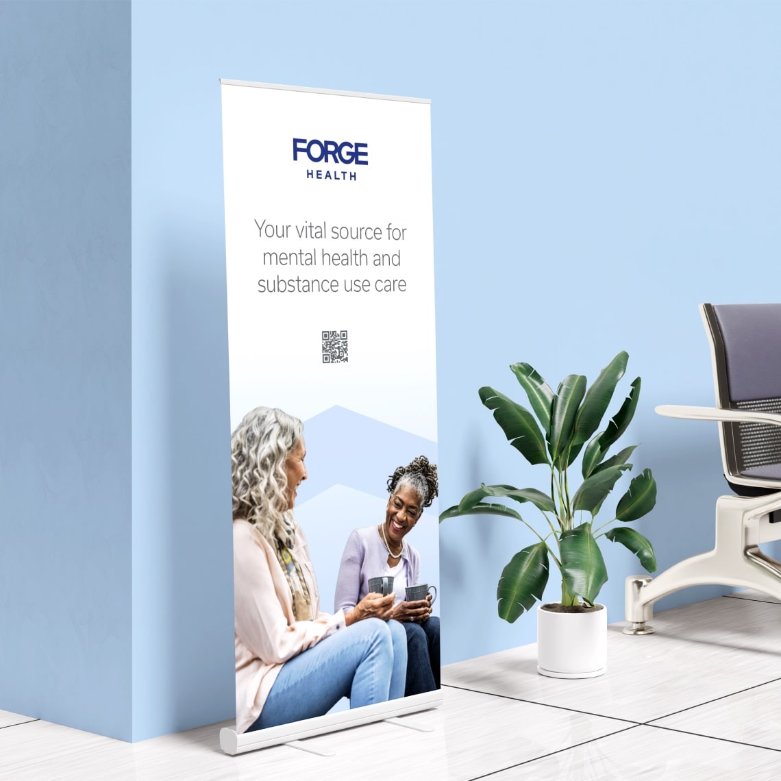 Example of a vertical banner with the logo of Forge