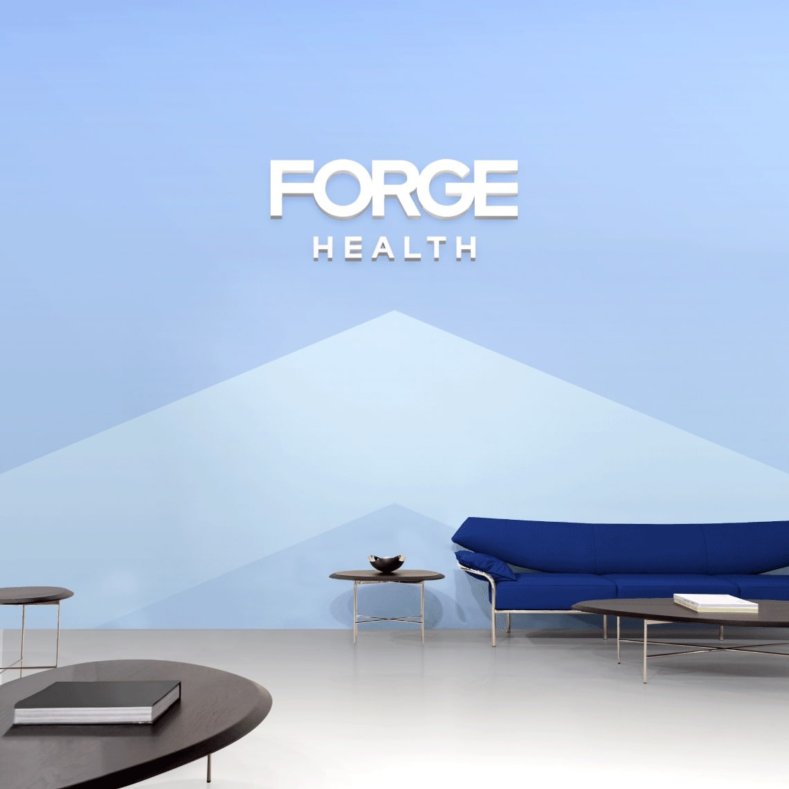 The logo of Forge Health over a light blue wall