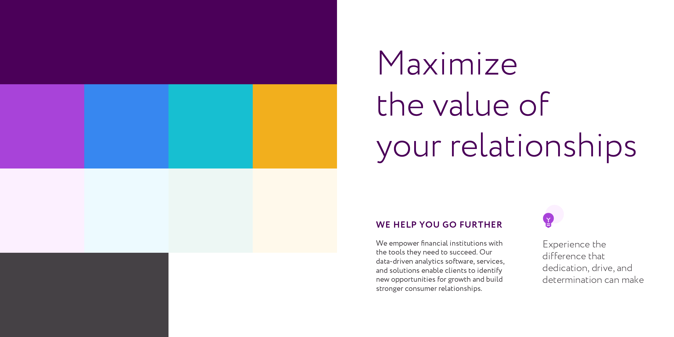 The color palette designed for Marquis showing different shades of purple, magenta, blue and yellow, and design details of the typographic elements