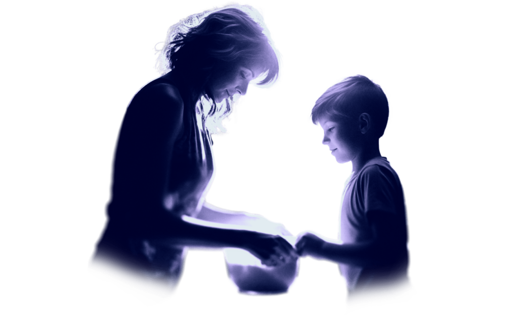 Mother and son cooking