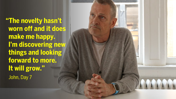 Apple Watch Study Part 1 Quote - "The novelty hasn't worn off and it does make me happy. I'm discovering new things and looking forward to more. It will grow." John, Day 7