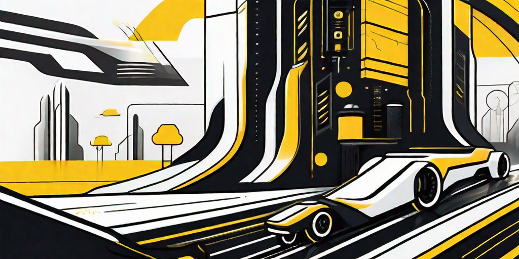 A futuristic landscape highlighting a symbolic brand icon being shaped and refined by ai-inspired machinery