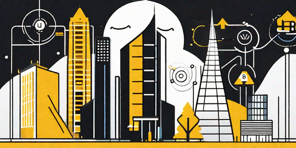 A digital landscape featuring various social media icons as towering structures