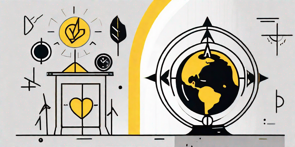 A powerful spotlight illuminating a pedestal with an abstract symbol representing a brand