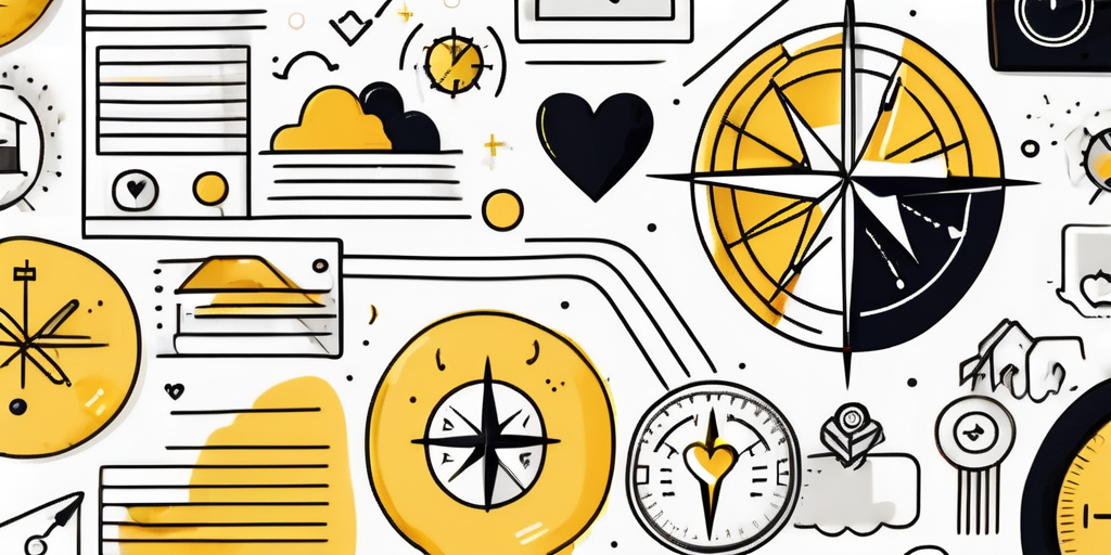 A compass guiding towards various symbols representing different customer service elements like a telephone for customer service calls
