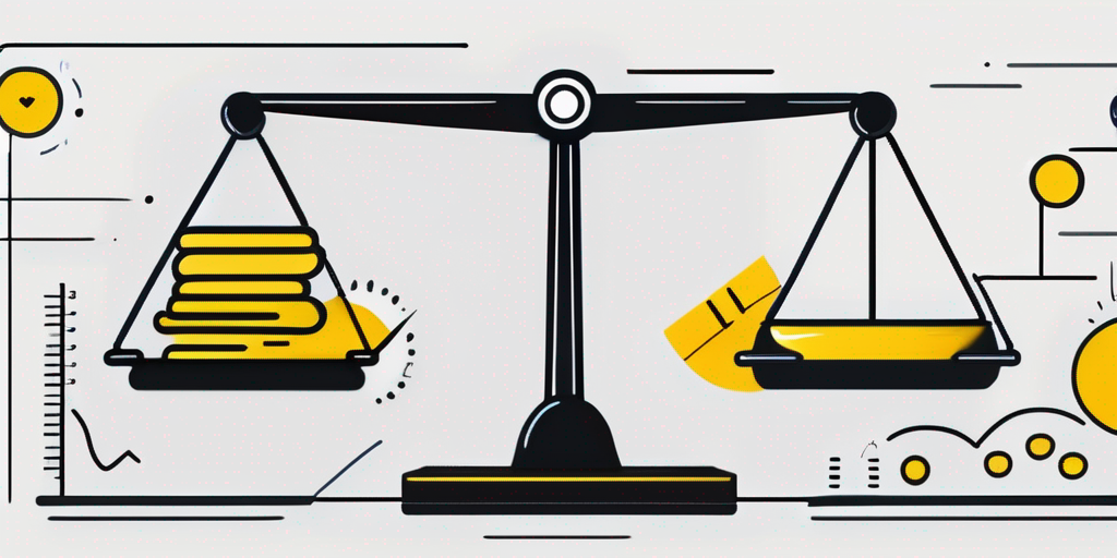 A balanced scale with one side holding a customer service headset and the other side holding a ruler