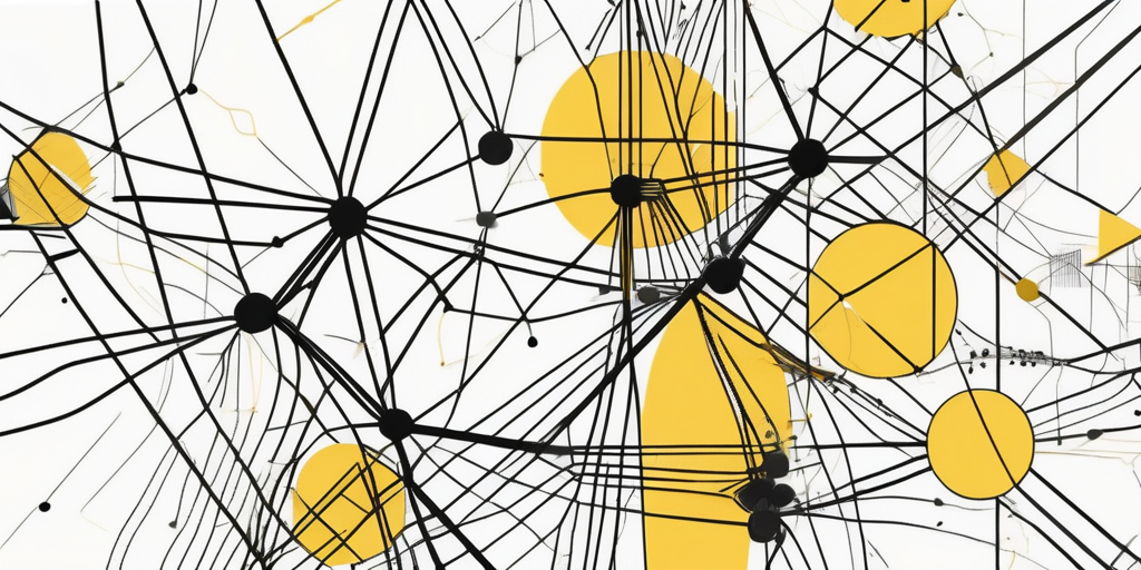 A complex network of interconnecting lines and dots