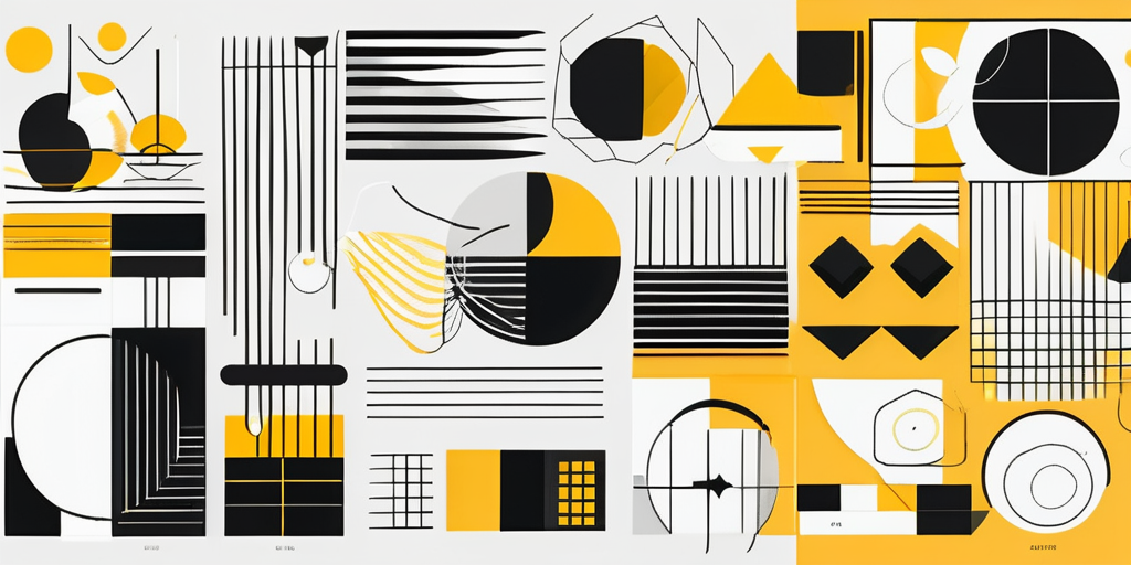 A complex yet harmonious design system with various geometric shapes and color palettes