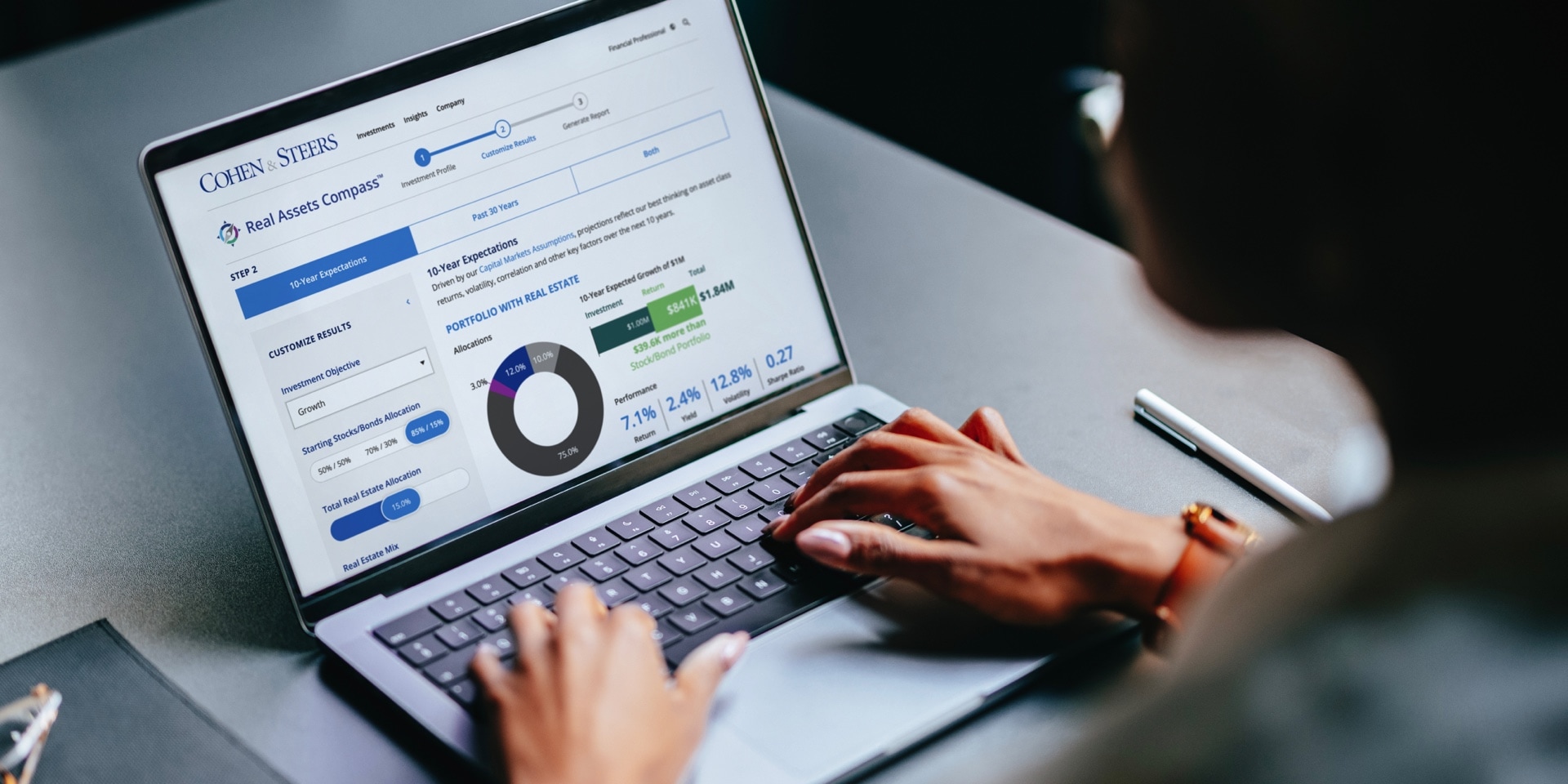 a laptop displaying the Real Asset Compass Tool