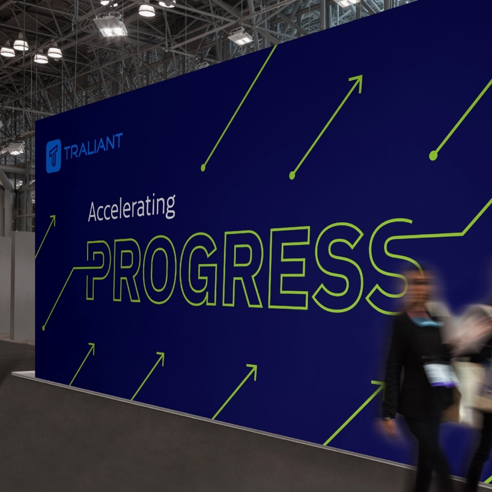 An example of the design system shown on a tradeshow wall  