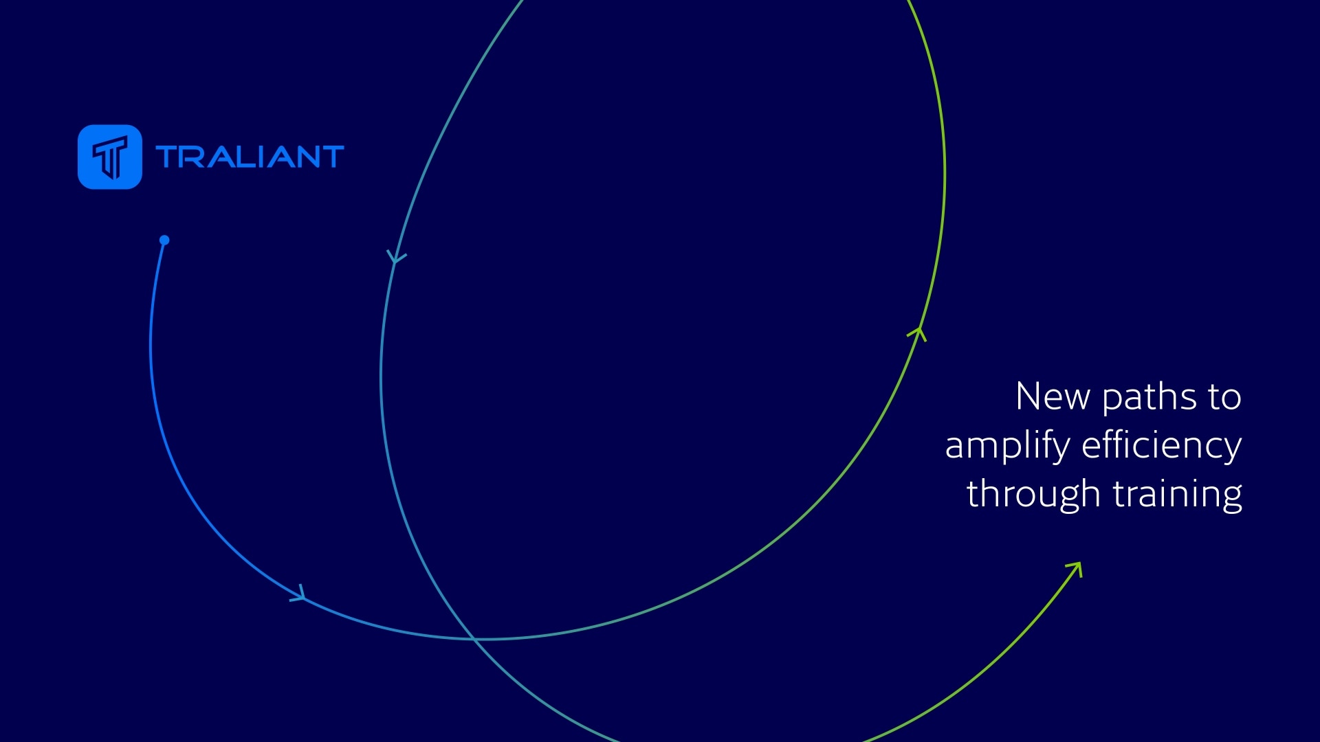 Traliant's logo with arrows pointing to a headline: New paths to amplify efficiency through training