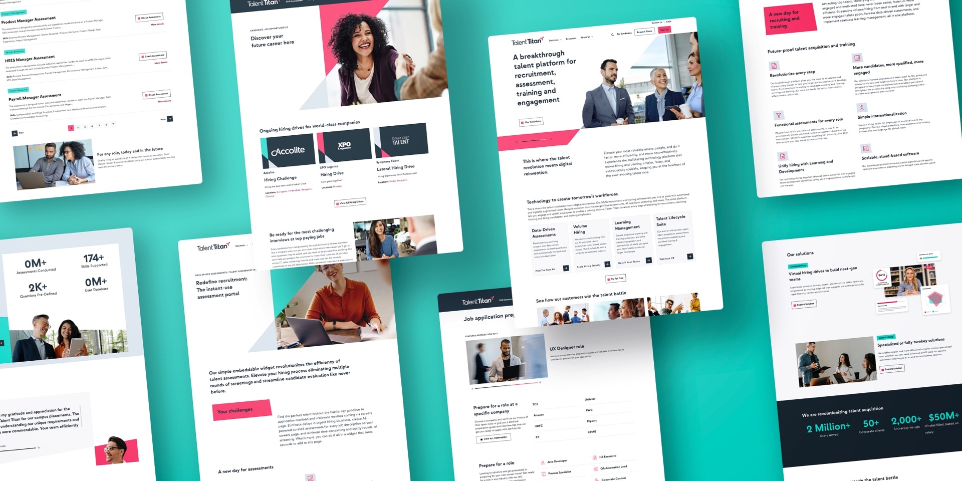 A collage of the different web pages designed for Talent Titan