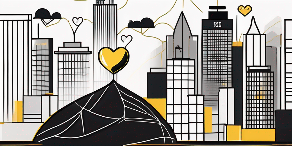 A scale balancing a heart (symbolizing authenticity) and a mask (symbolizing gimmick) against the backdrop of a cityscape