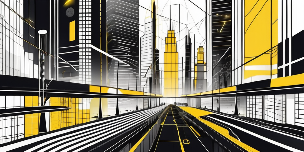 A futuristic cityscape with prominent digital billboards displaying data graphs and ai symbols