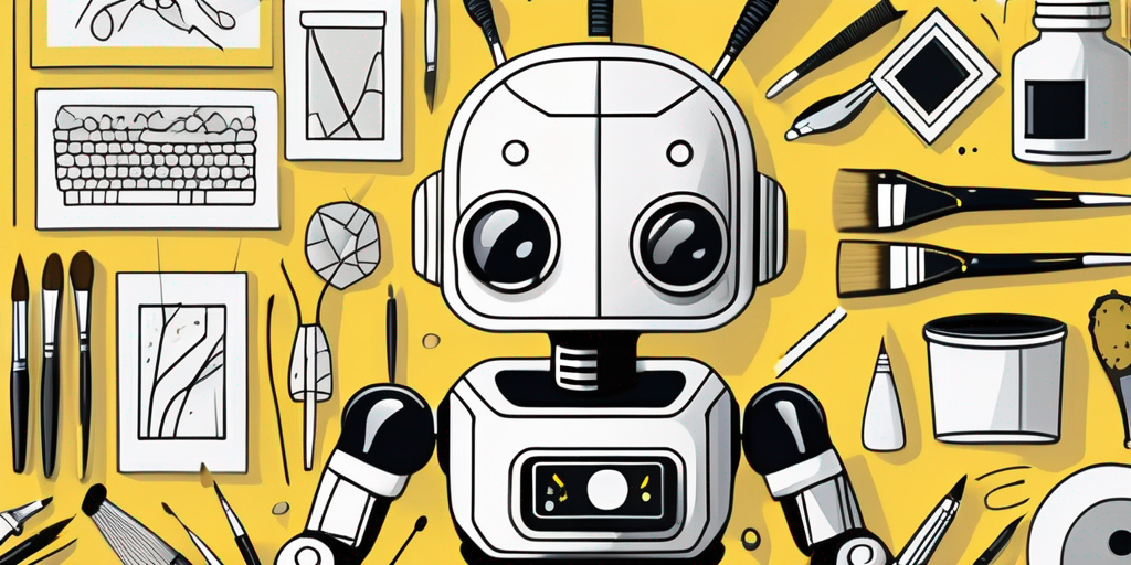 An ai robot sitting at a canvas