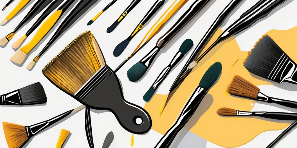 Various artistic tools like paintbrushes
