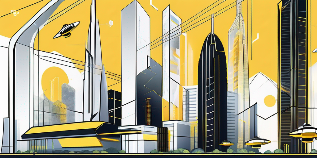 A futuristic cityscape with ai institutes represented as towering