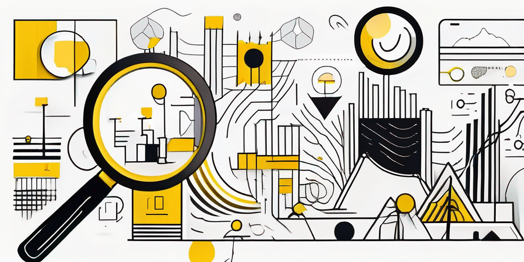A digital landscape with various abstract symbols representing different brand identities