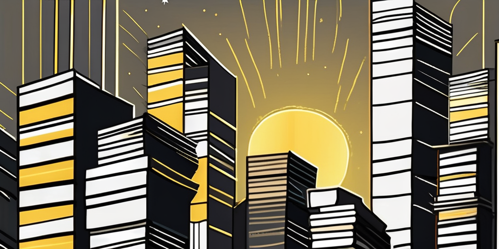 A towering skyscraper made of books