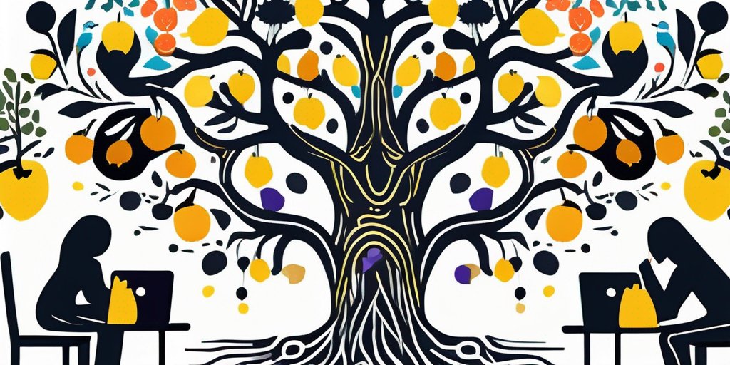 An intricate tree with branches representing various social media platforms