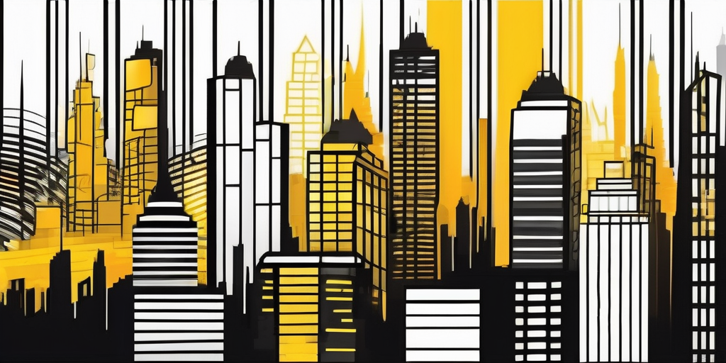 An abstract city skyline made of digital elements and code