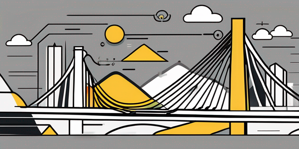 An abstract bridge made of colorful design elements