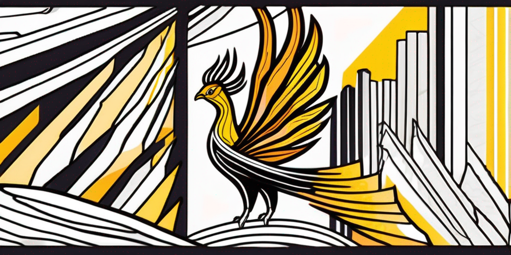 Draw an illustration of a phoenix rising from a colorful