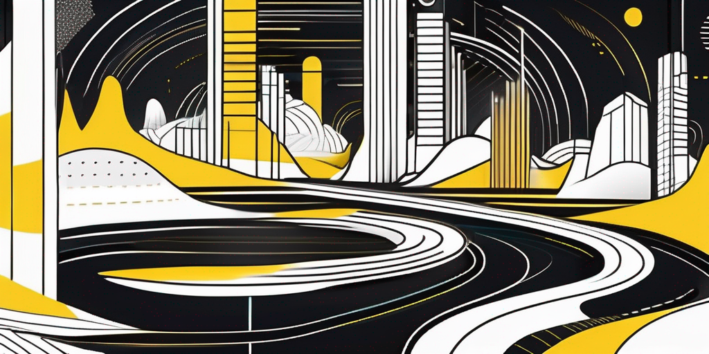 An abstract digital landscape that incorporates elements like futuristic interfaces