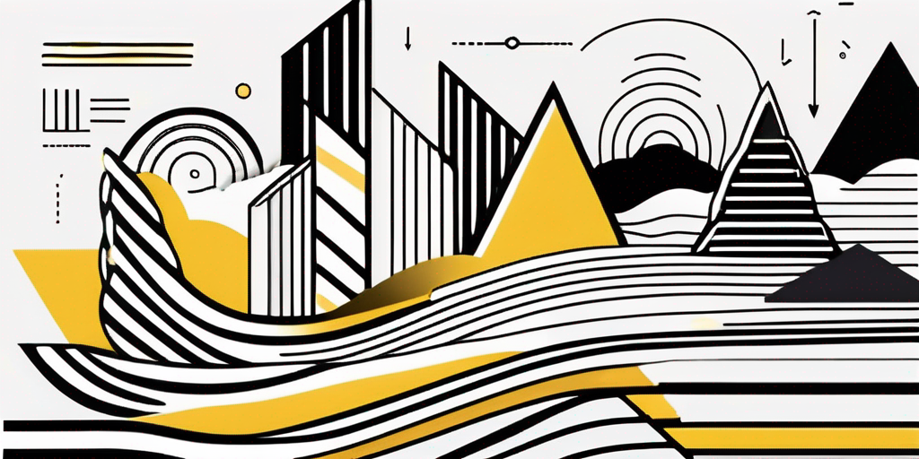 An abstract representation of a dynamic landscape where various visual elements like arrows