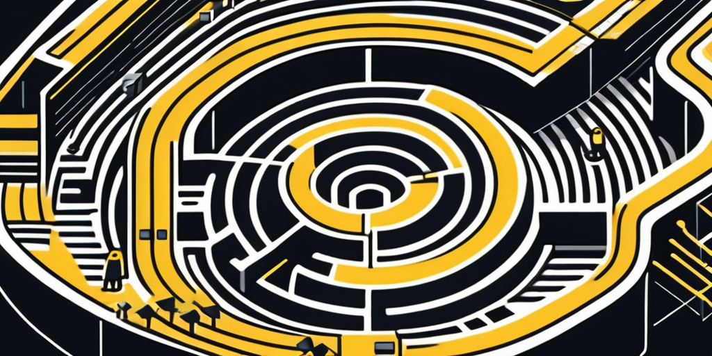 An intricate maze with various digital icons scattered throughout