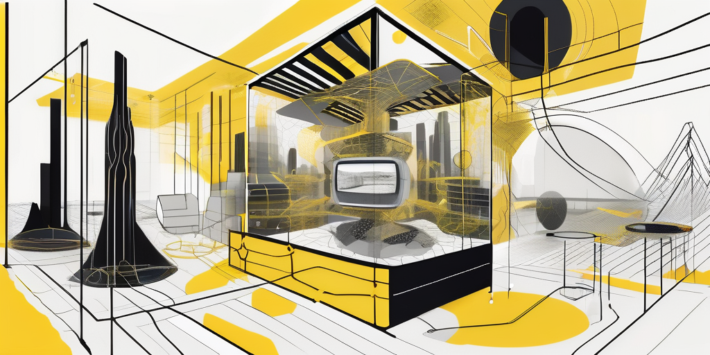 An abstract representation of a digital landscape that merges elements of augmented reality