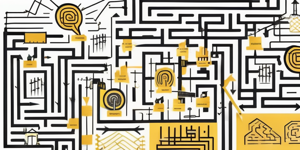 A complex maze with various pathways leading to a treasure chest labeled "roi