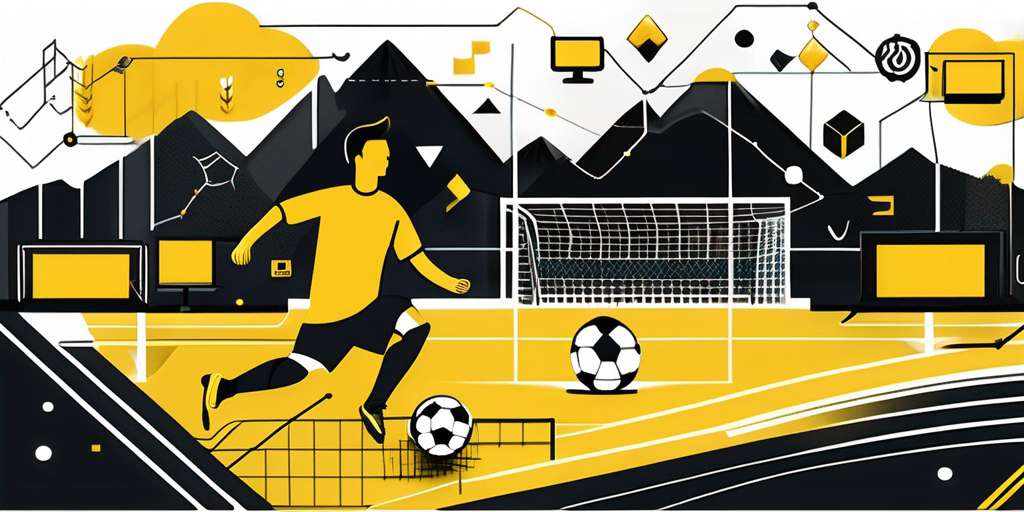 An abstract representation of a soccer pitch transformed into a digital landscape