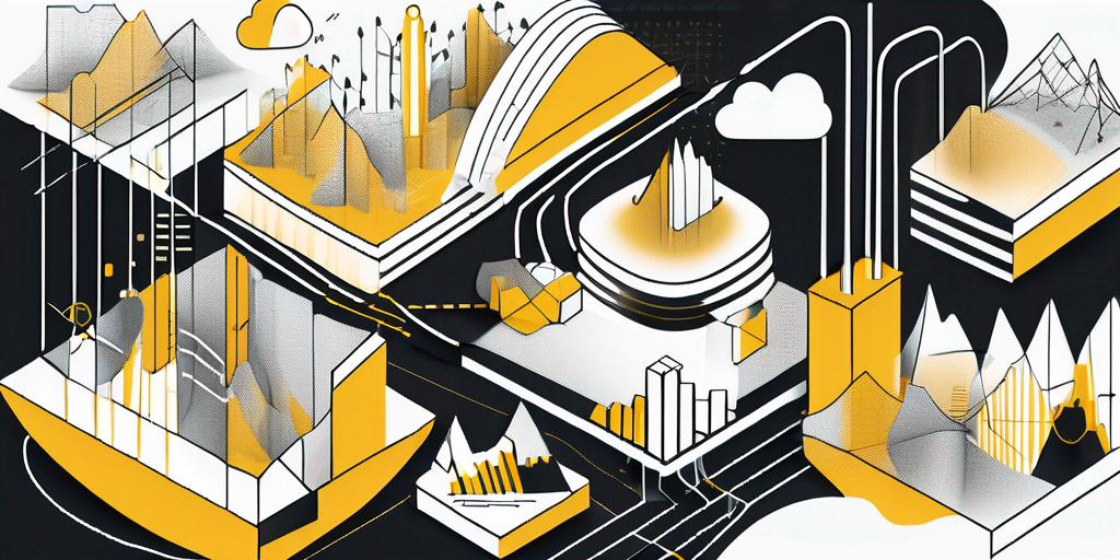 Draw an illustration of a fragmented digital landscape