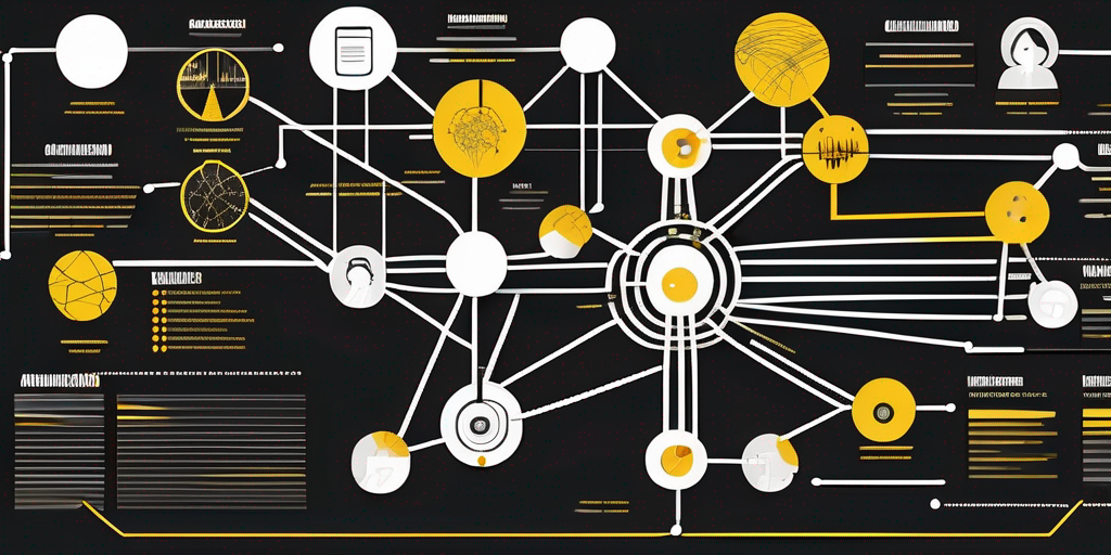 A complex web or network diagram that visually represents the interconnected relationships and influences among various stakeholders in a b2b campaign