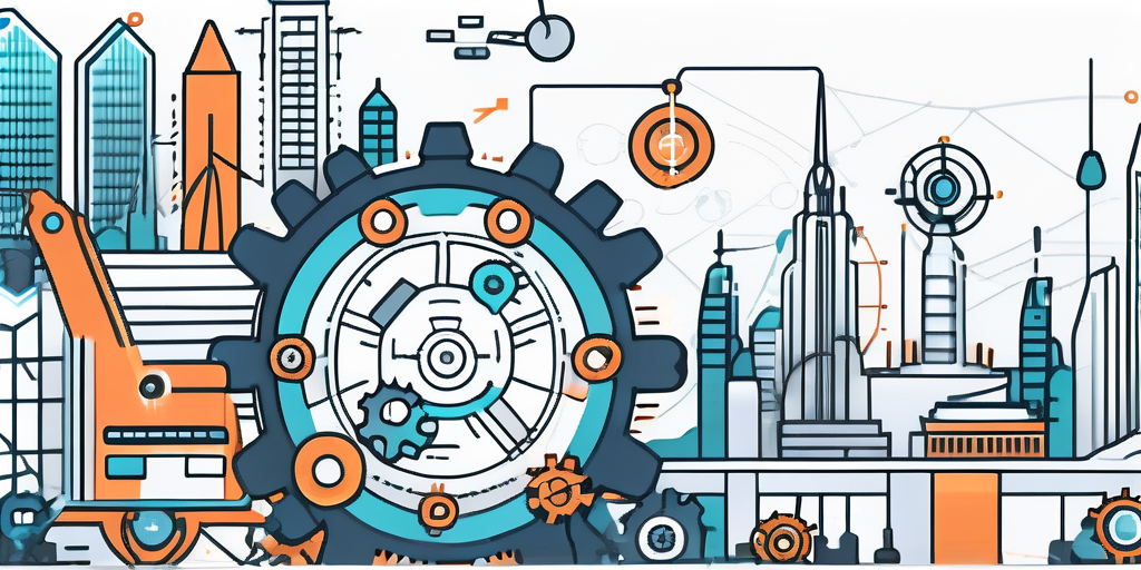 An interconnected digital landscape featuring various marketing tools and platforms represented by icons