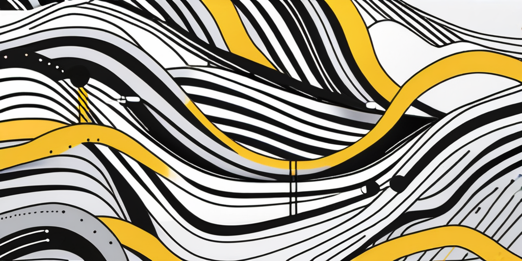 An abstract representation of interconnected data streams flowing through a digital landscape