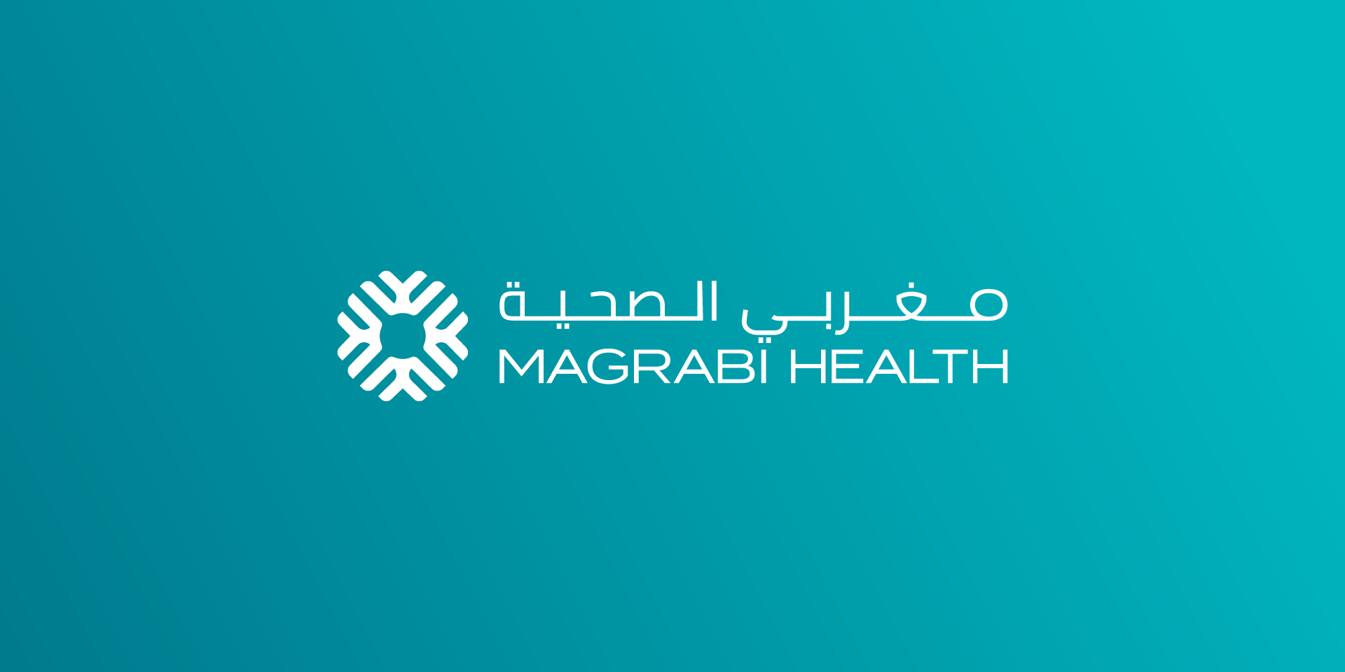 The Magrabi Health logo, featuring a watermark symbol and bilingual English and Arabic typography, set against its branded color palette. Designed by OMNRAE.