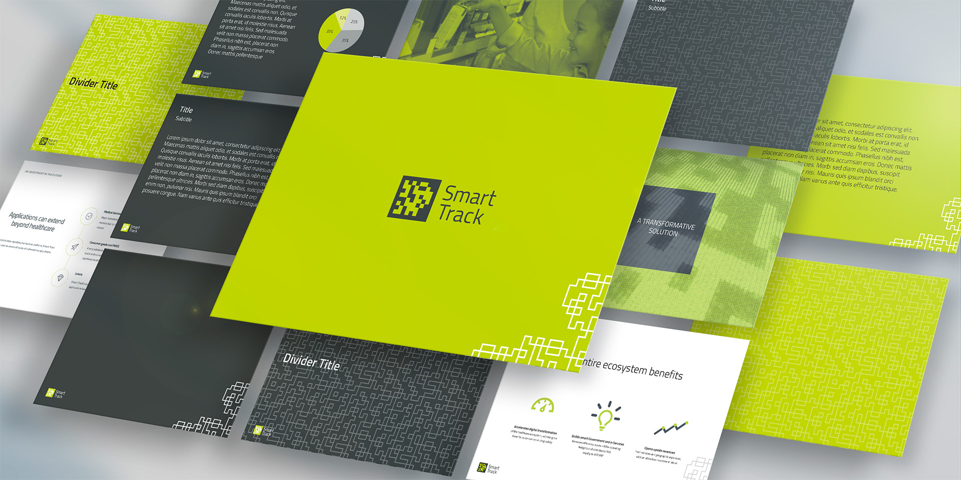PowerPoint Template designs with typography, iconography and imagery designed by OMNRAE’s studio team.