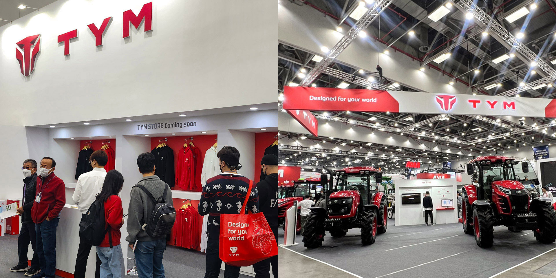 The global TYM team at the EIMA conference representing the TYM brand in Kiemsta. The banner designs were created by OMNRAE.