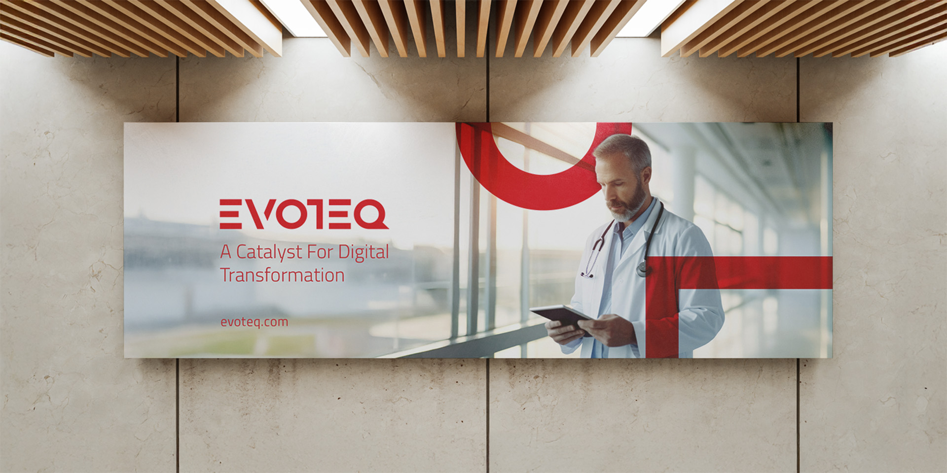 A billboard design with typography, imagery and custom graphics illustrated for the Evoteq brand.