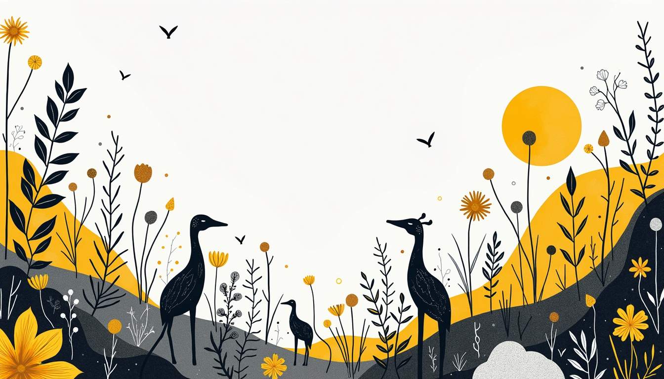 An abstract representation of a thriving ecosystem where diverse plants and animals coexist